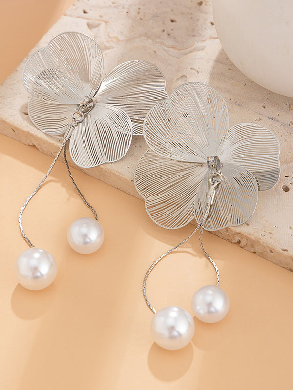 Boucles d'oreilles pendantes en forme de fleur, à pompons