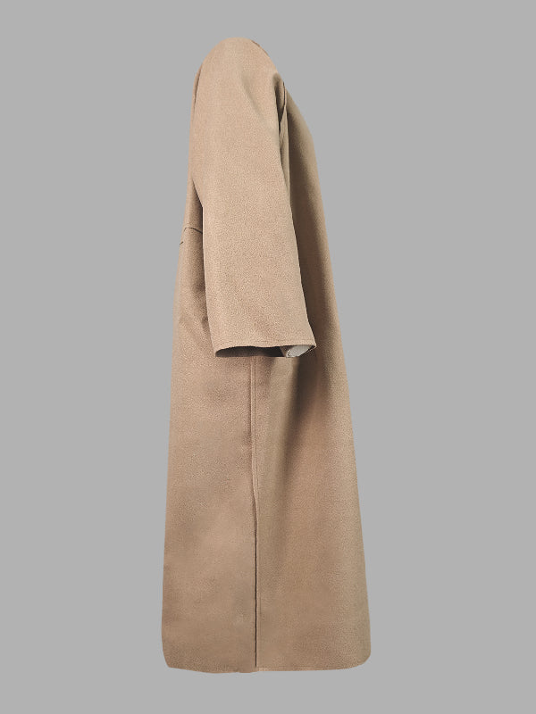 Manteau en laine ample à manches longues, sans col, couleur unie