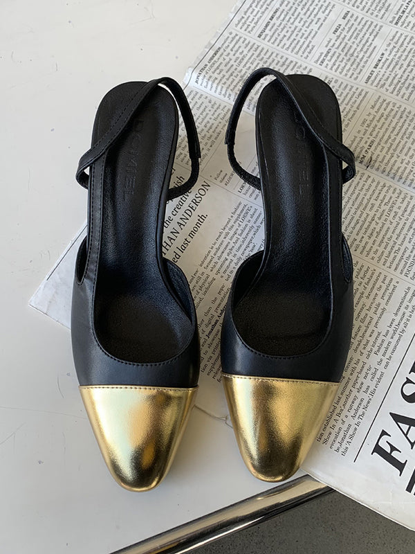 Chaussures à brides rondes à bout pointu de couleur contrastée