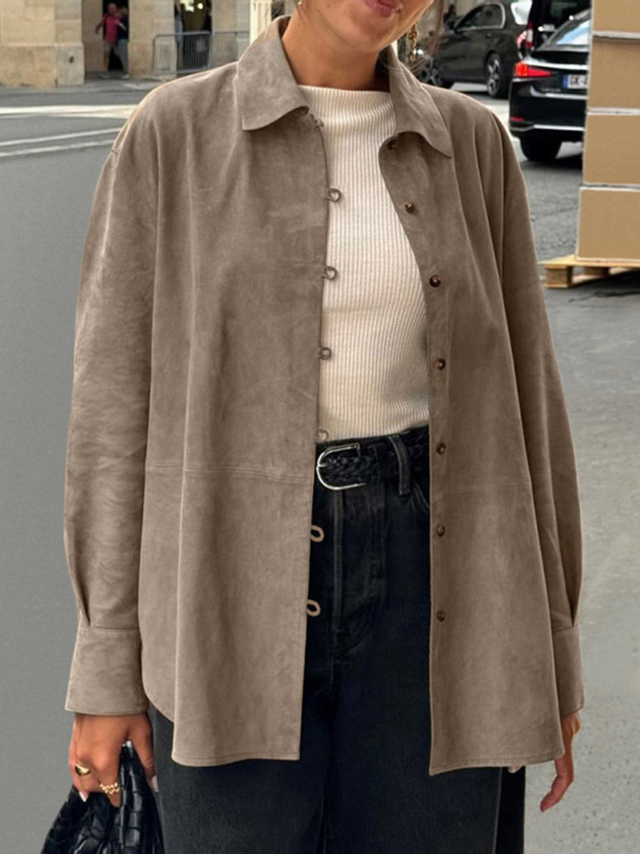 Chemisiers à manches longues amples, boutonnés, de couleur unie et à revers fendu – Chemises Hauts Vêtements d'extérieur