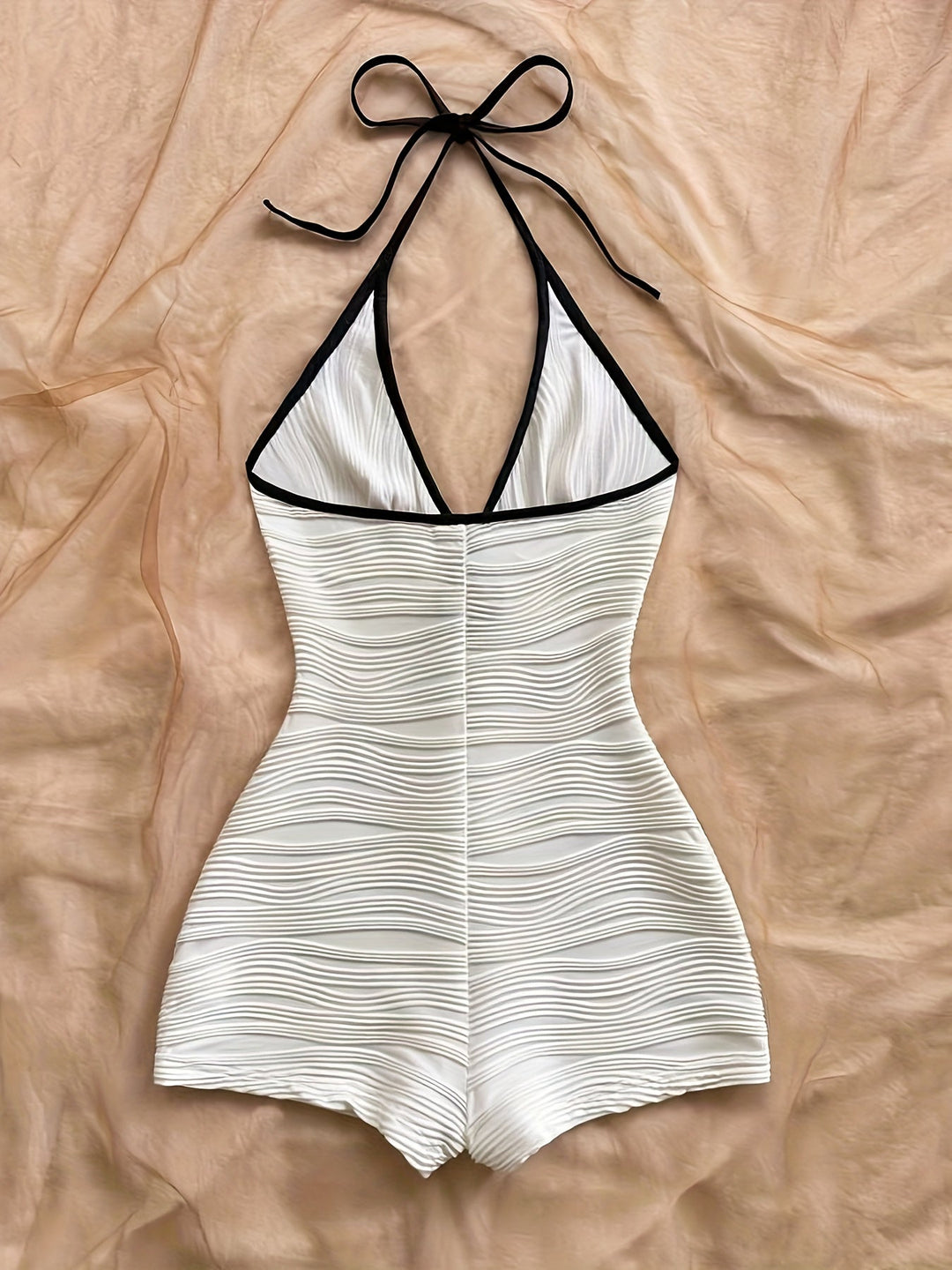 Maillot de bain femme avec décolleté halter et motif ondulé – Style vintage élégant pour la plage et la piscine