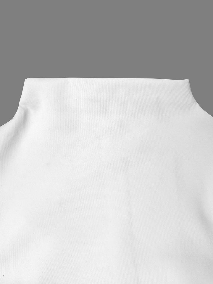 Robe courte à manches évasées, à manches longues, à col montant, couleur unie