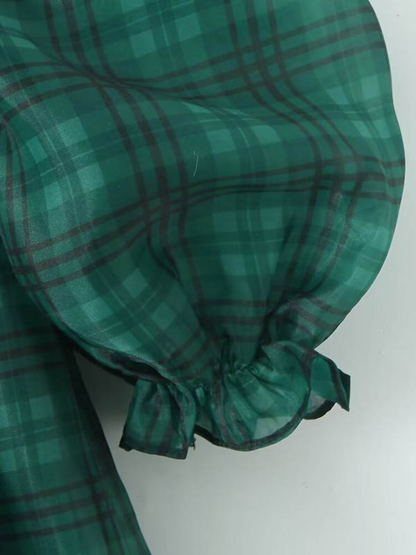 Robe courte plissée coupe trapèze, taille haute, à carreaux, à col carré