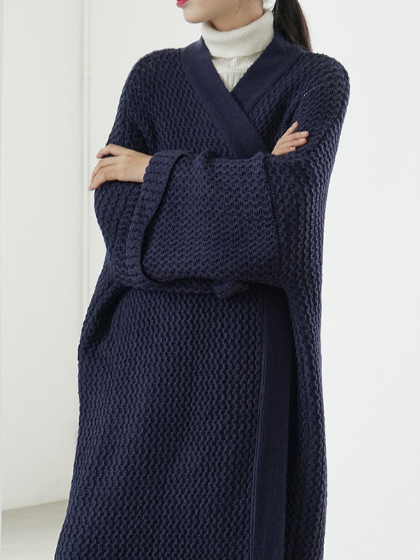 Cardigan en tricot à fil épais, ample, surdimensionné, couleur unie, urbain, manteaux