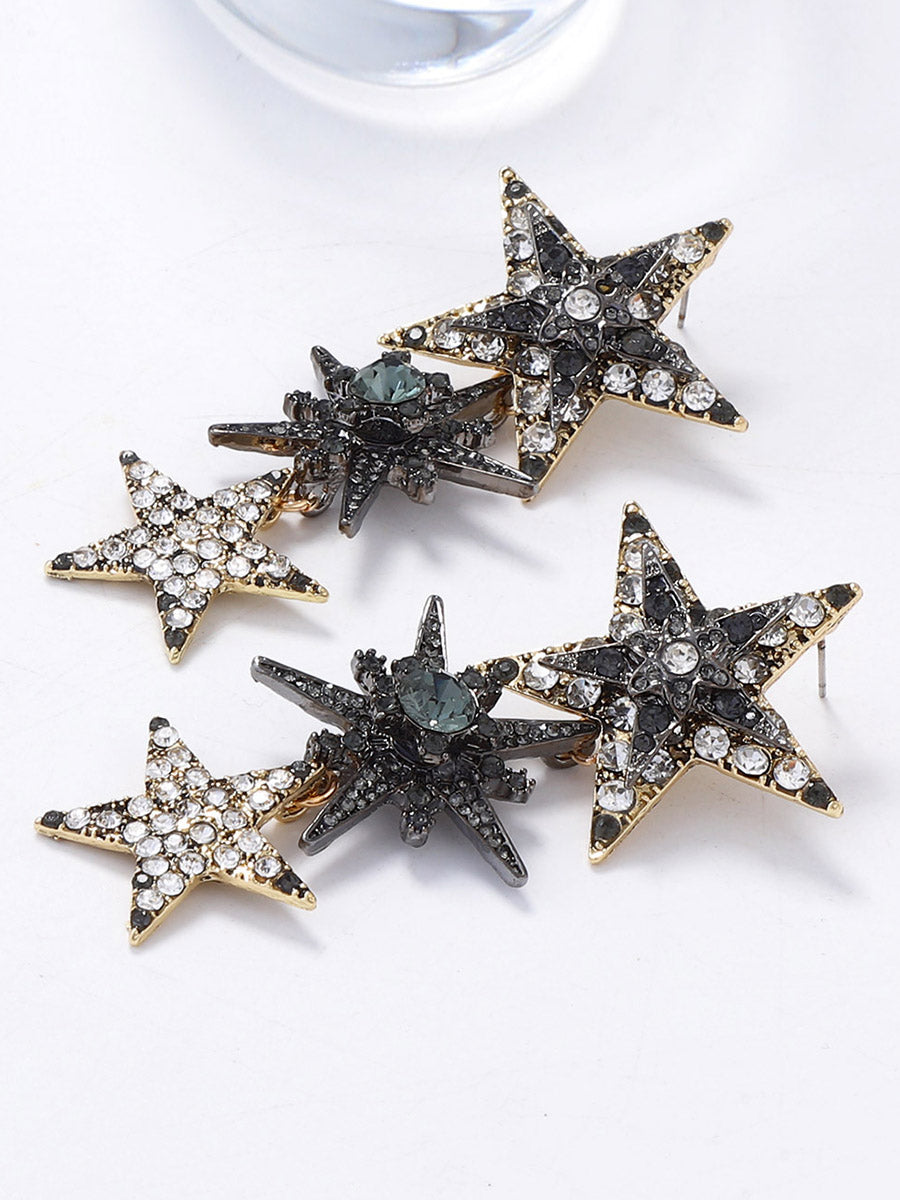 Boucles d'oreilles brillantes à strass, en forme d'étoile