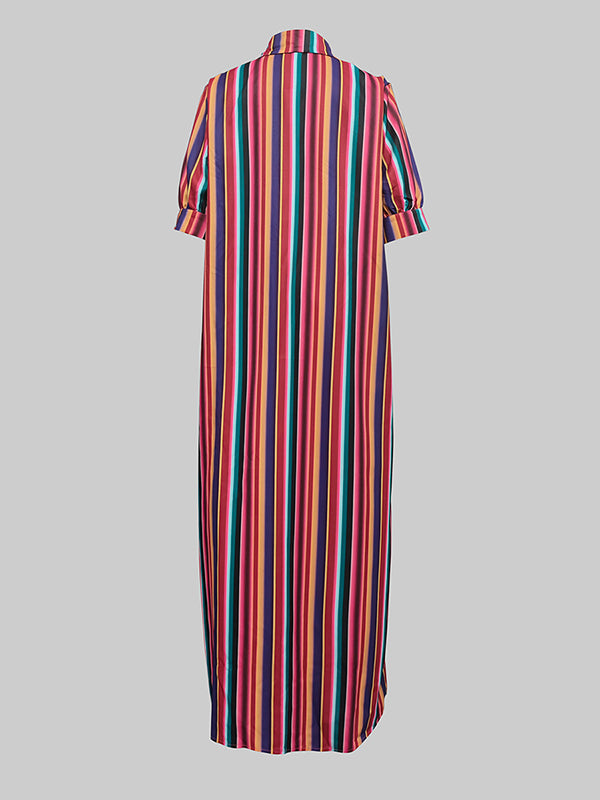 Robe chemise ample rayée à manches longues, à empiècements, à col revers