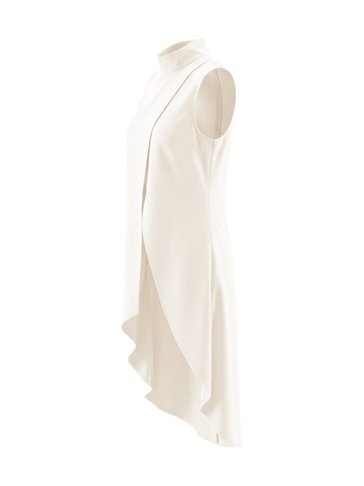 Ensemble deux pièces à col cheminée, à ourlet plongeant, taille haute, couleur unie – chemisier + pantalon