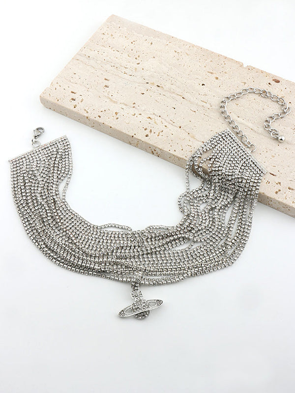 Collier géométrique brillant à chaîne, à strass