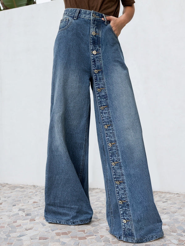 Jean ample boutonné taille haute, à poches