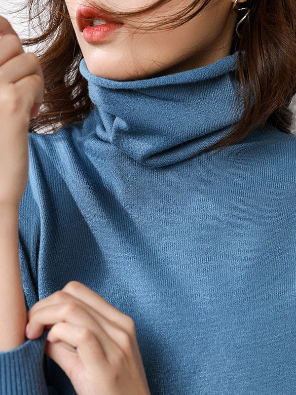 Pull simple ample à manches longues, à col haut, couleur unie