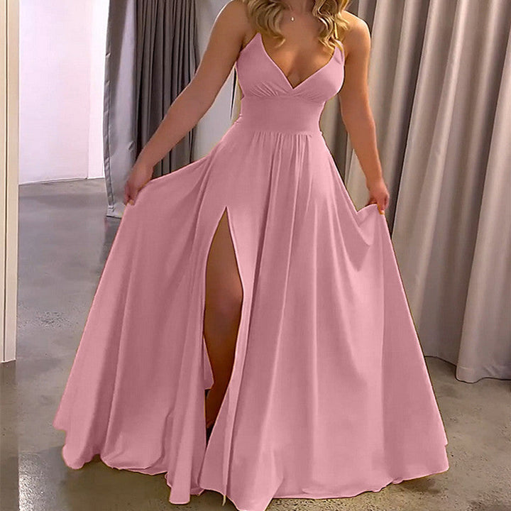 Robe maxi fluide avec décolleté en V et fente