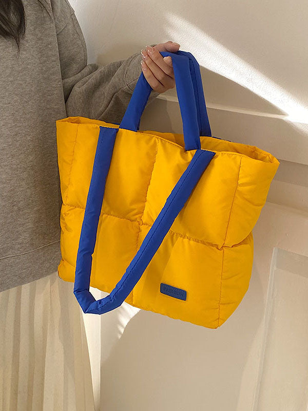 Sac cabas matelassé à empiècements, couleur contrastée