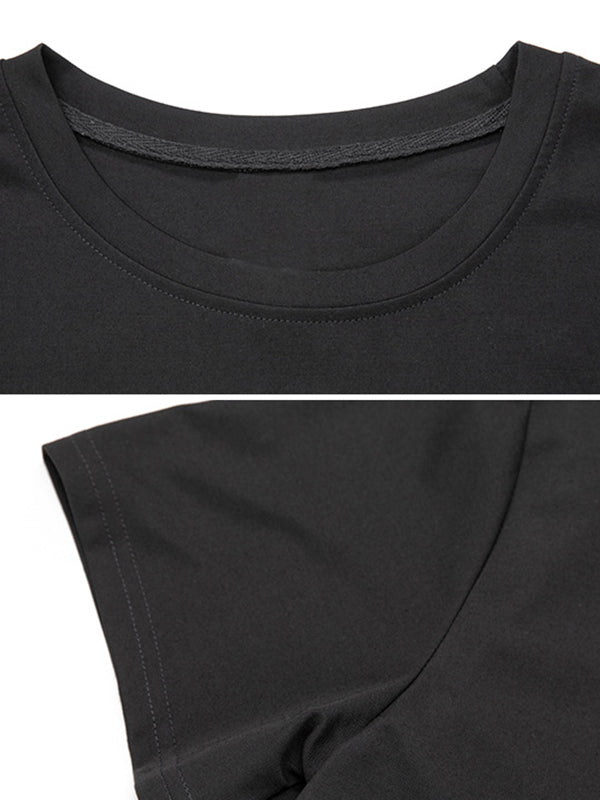 Faux deux t-shirts amples à col rond à empiècements et impression
