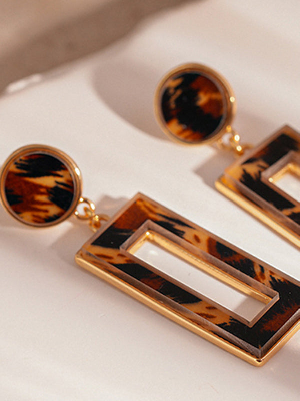 Boucles d'oreilles géométriques ajourées à imprimé léopard, à empiècements