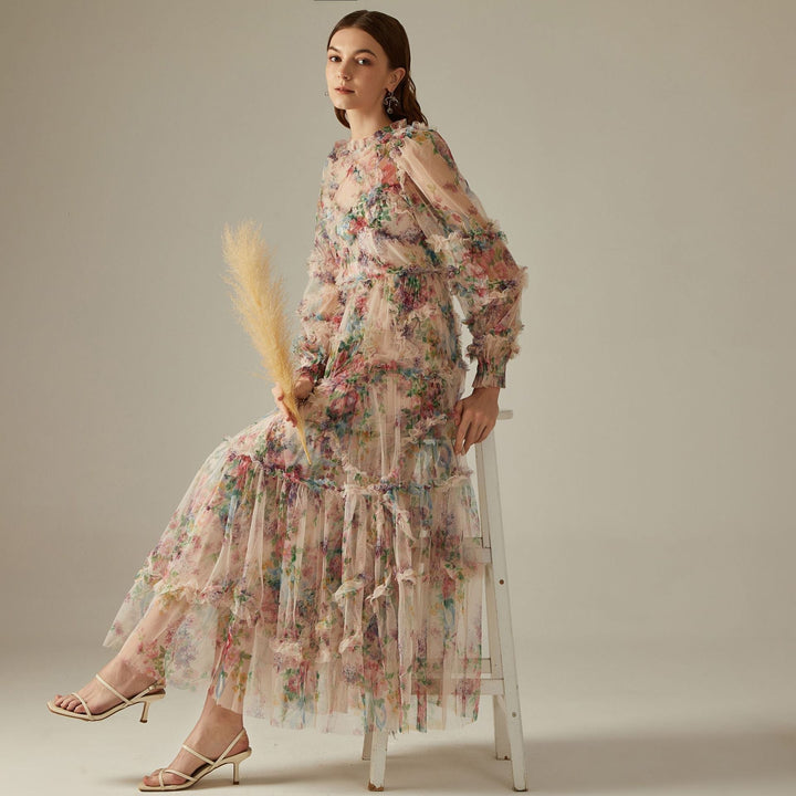 Viola - Robe maxi transparente à imprimé floral pour le printemps