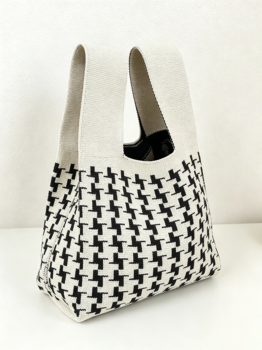 Sac à motif pied-de-poule, couleur contrastée