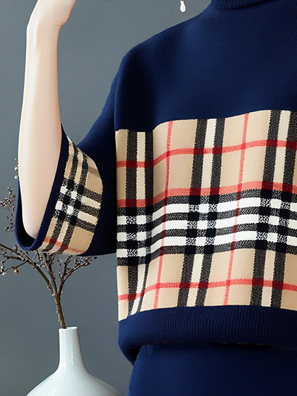 Pull ample à manches trois-quarts, à carreaux