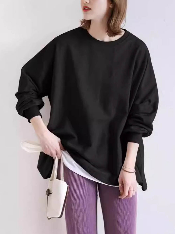 Sweat-shirt ample à manches longues, couleur unie
