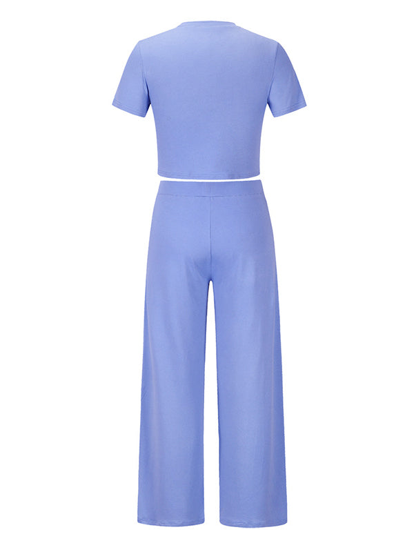 Ensemble deux pièces simple couleur unie – t-shirt + pantalon