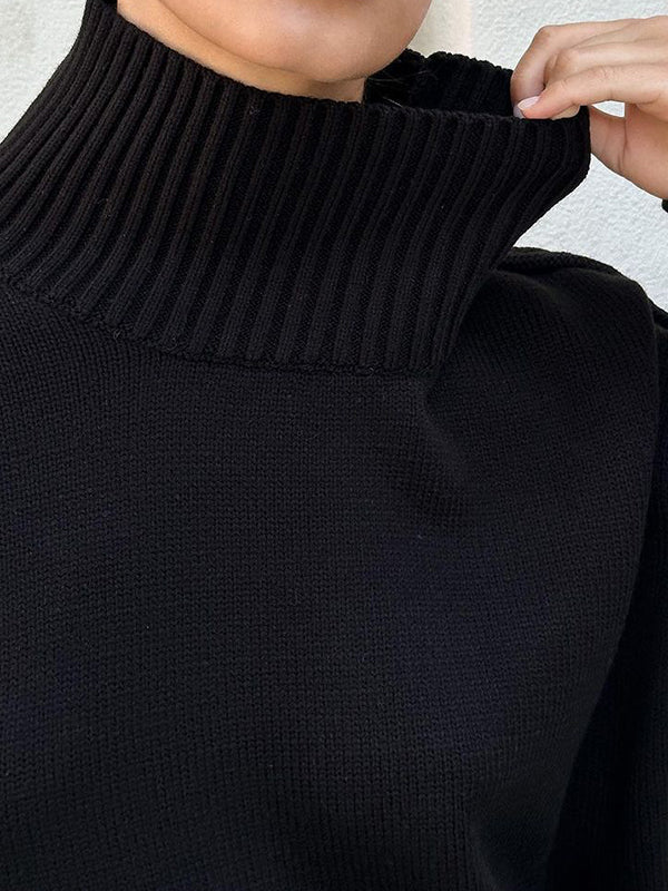 Pull ample à manches longues, à empiècements, à col haut, couleur unie