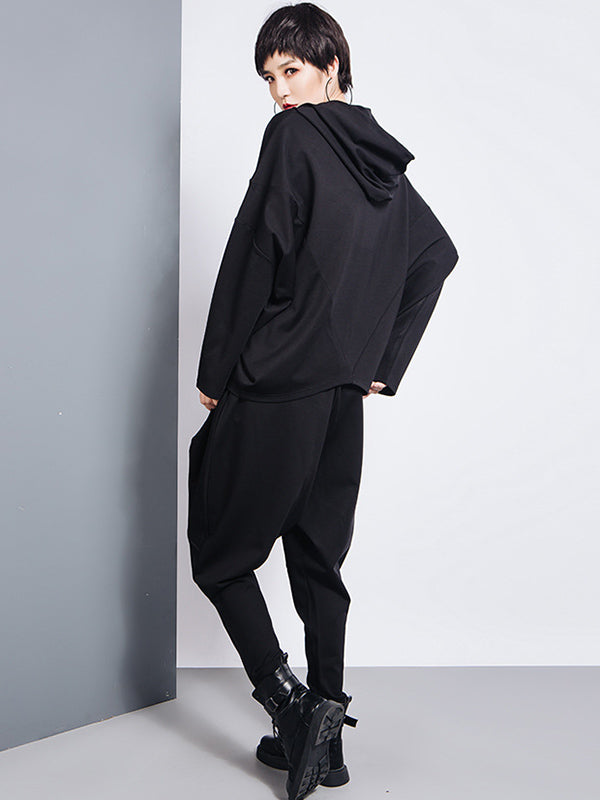 Sarouel décontracté ample à empiècements, taille haute, couleur unie