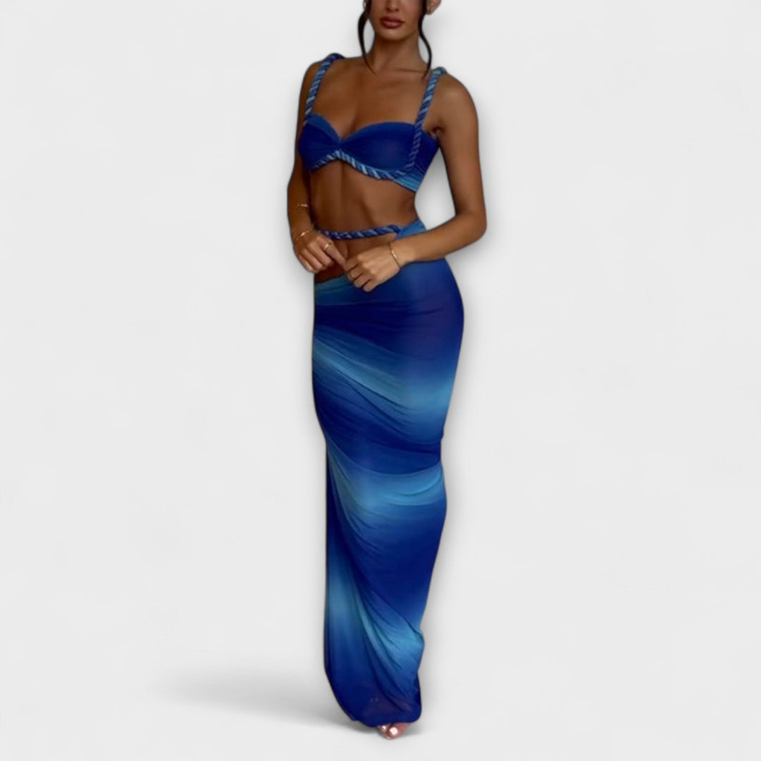 Jane - Ensemble élégant de crop top à tresses dégradé avec jupe overskirt