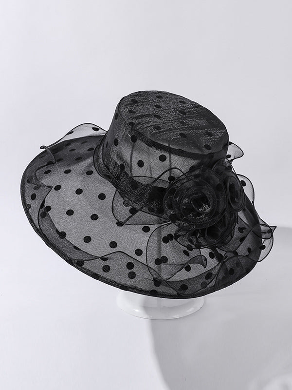 Chapeau de soleil transparent en forme de fleur, en gaze, à pois, à empiècements