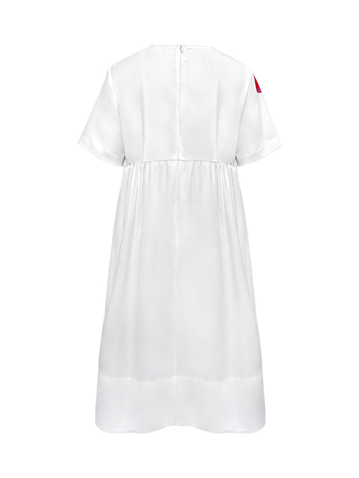 Robe mi-longue ample plissée coupe trapèze, à imprimé floral, à col en V