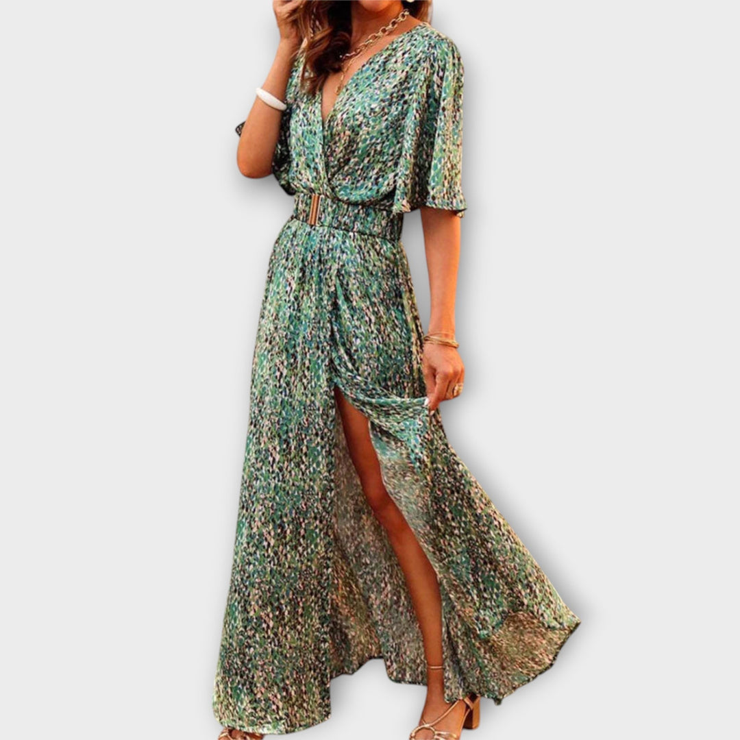 Sabine - Robe maxi portefeuille élégante avec coupe fluide