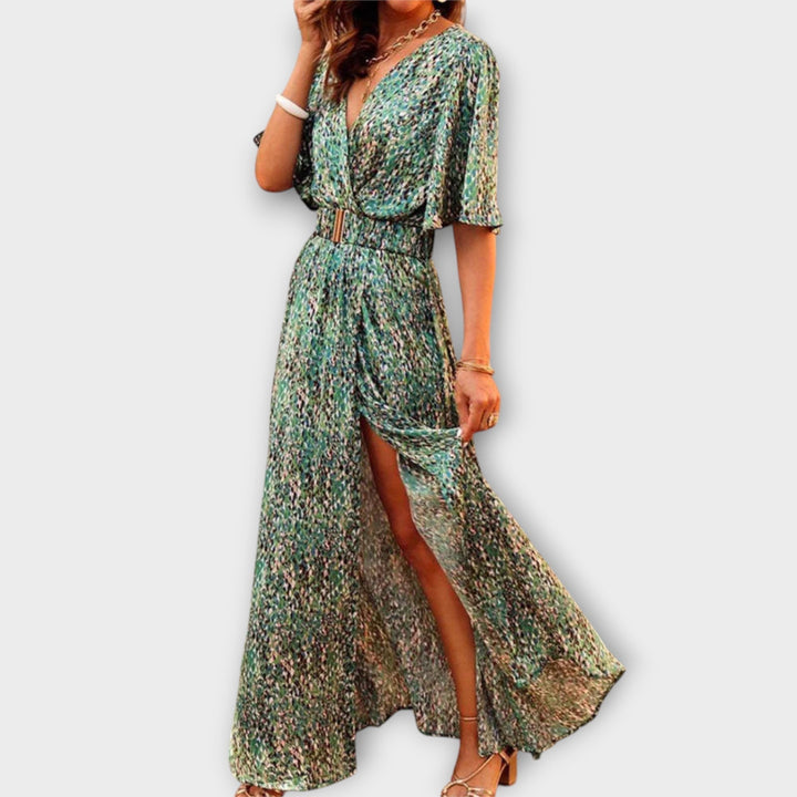 Sabine - Robe maxi portefeuille élégante avec coupe fluide