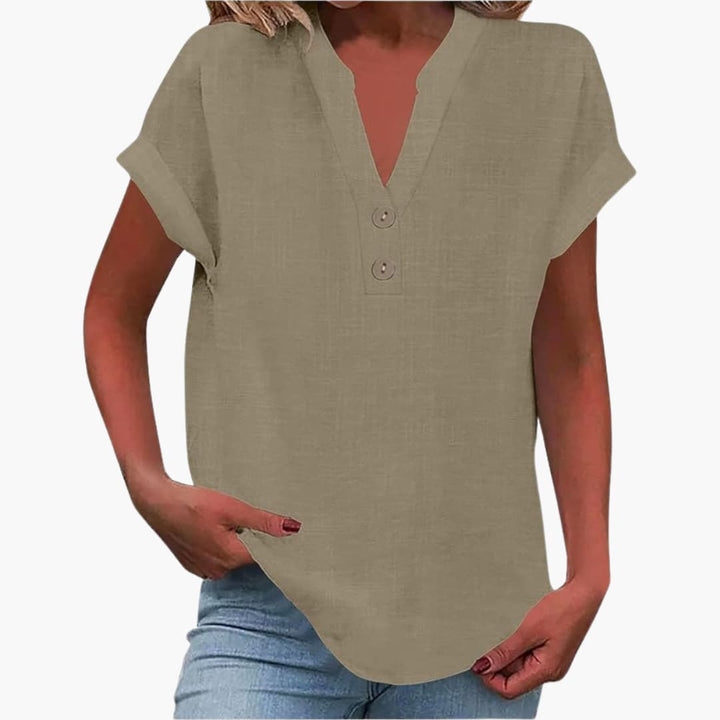 T-shirt à manches courtes pour femme avec décolleté en V et coupe décontractée