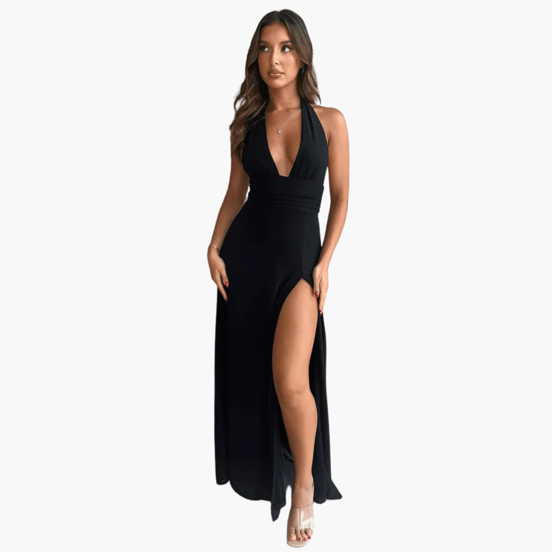 Robe maxi avec fente et col halter - Mode de soirée pour femmes