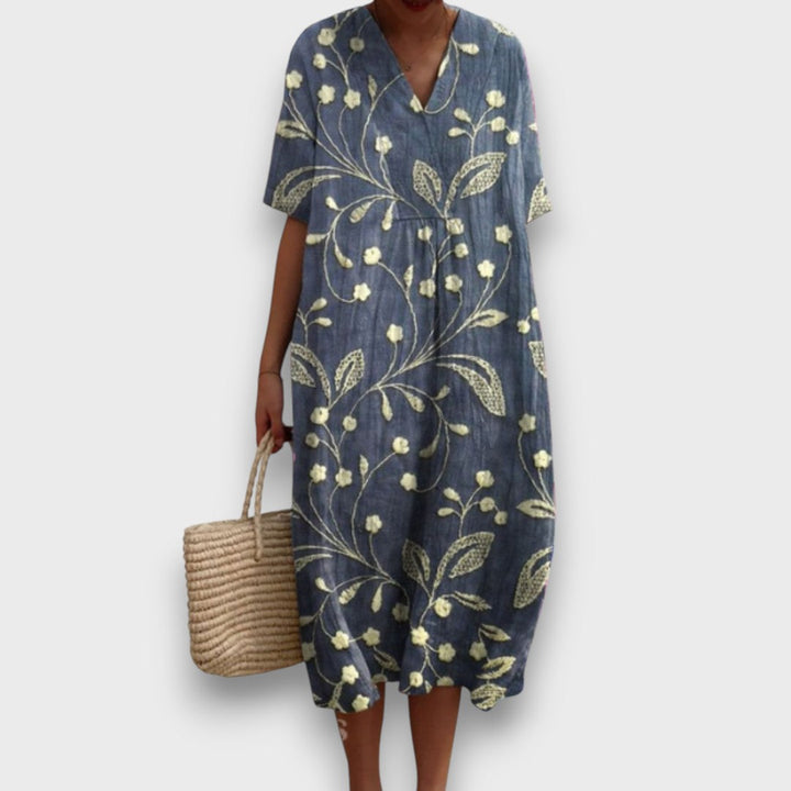 Miradie – Robe midi fleurie avec décolleté en V