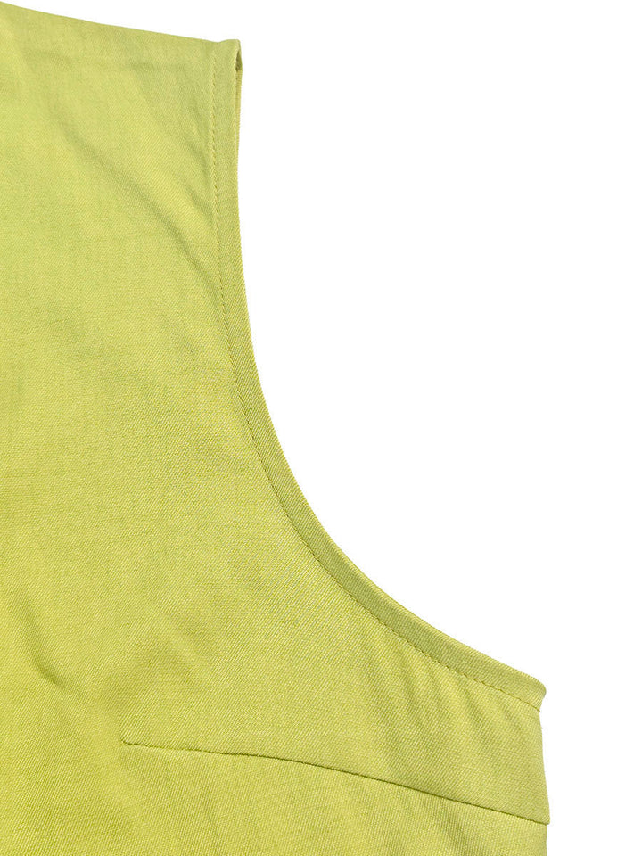 Robe courte plissée coupe trapèze, sans manches, à poches, à fermeture éclair, à col rond, couleur unie