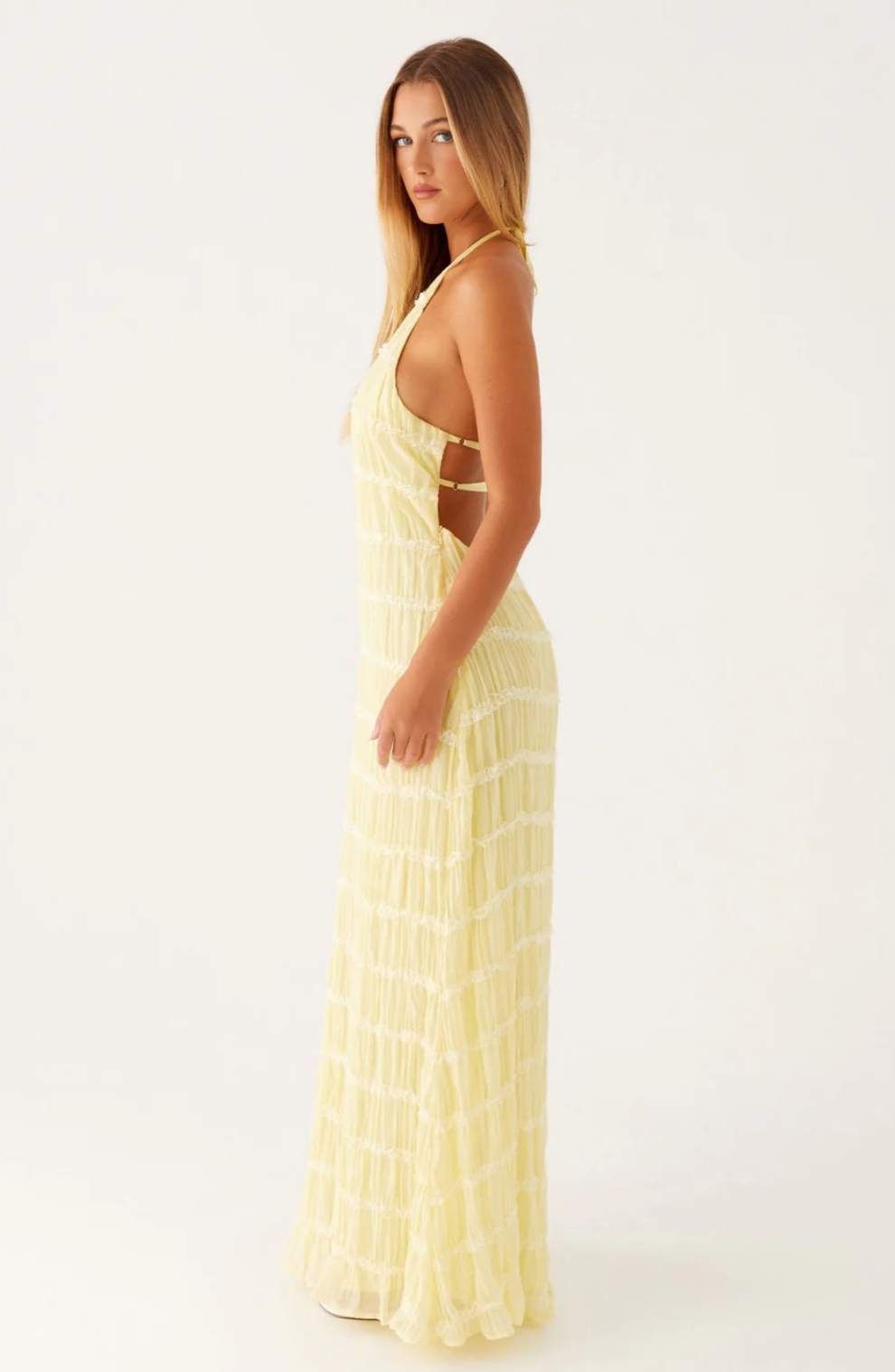 Caroline | Robe maxi à col halter texturé