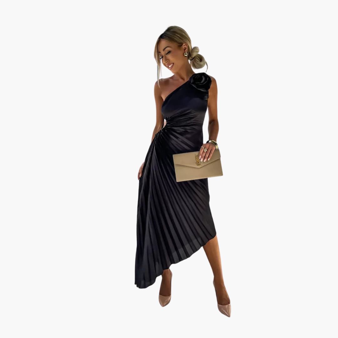 Robe midi romantique pour femmes – Appliques florales 3D
