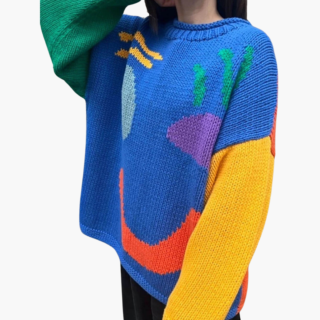 Pull en tricot pour femmes - avec coupe oversize et motif Smiley