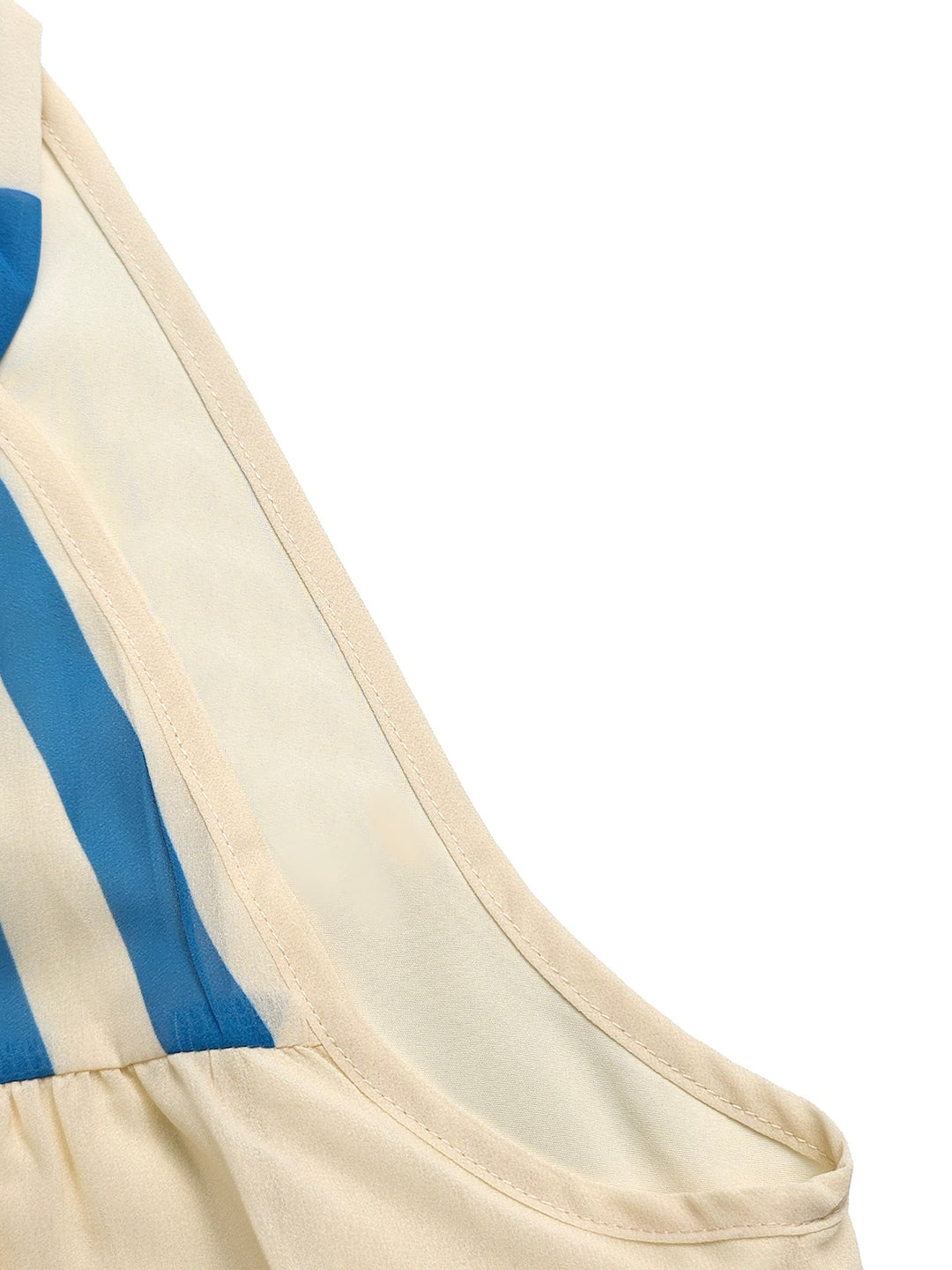 Robe longue ample plissée rayée coupe trapèze, à col licou, couleur contrastée