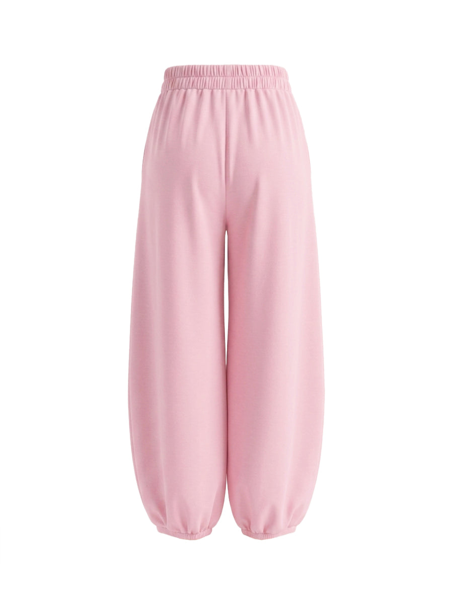 Pantalon court plissé taille haute, à poches, couleur unie