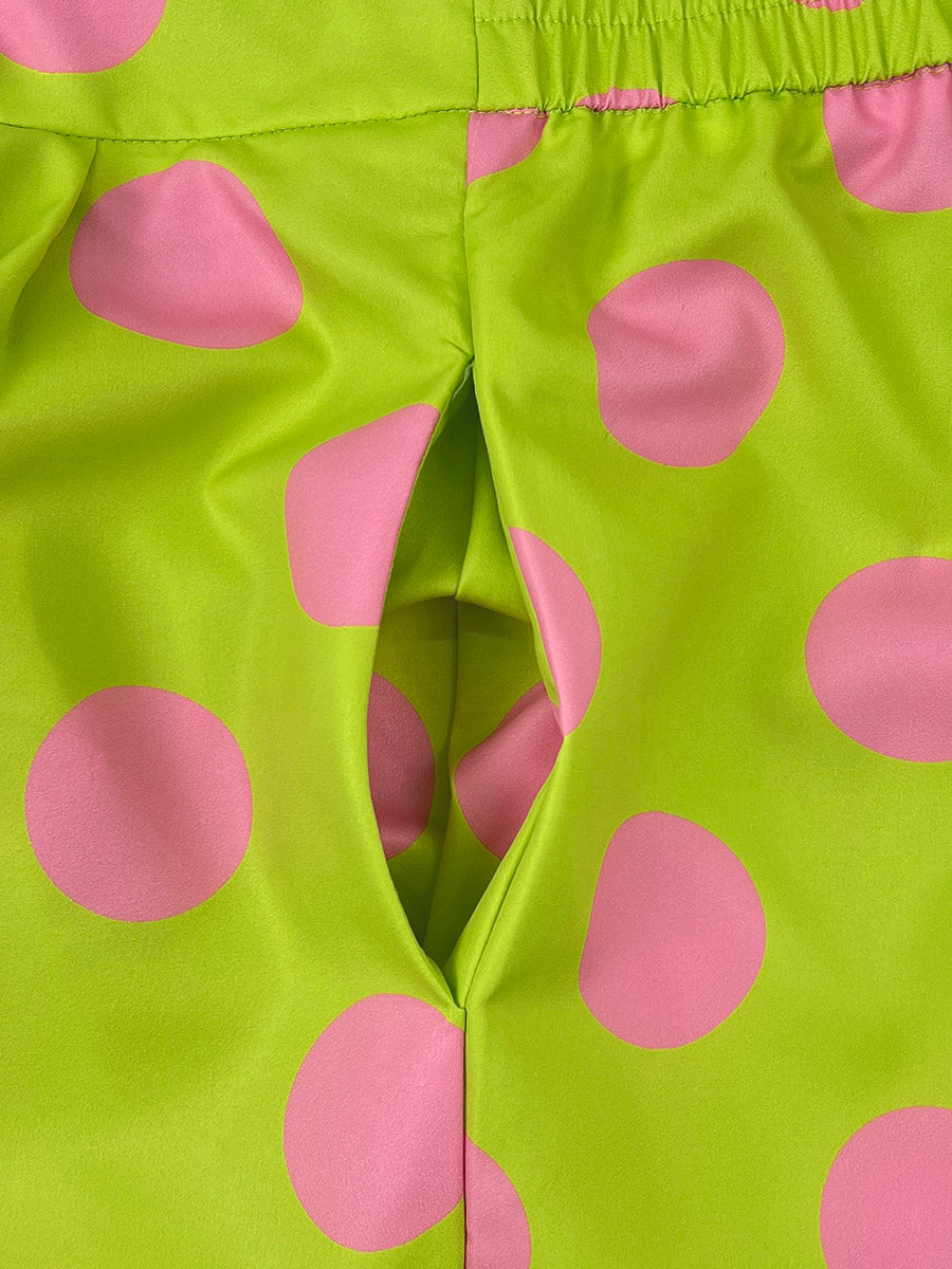 Pantalon boutonné à jambes larges, à poches, à pois