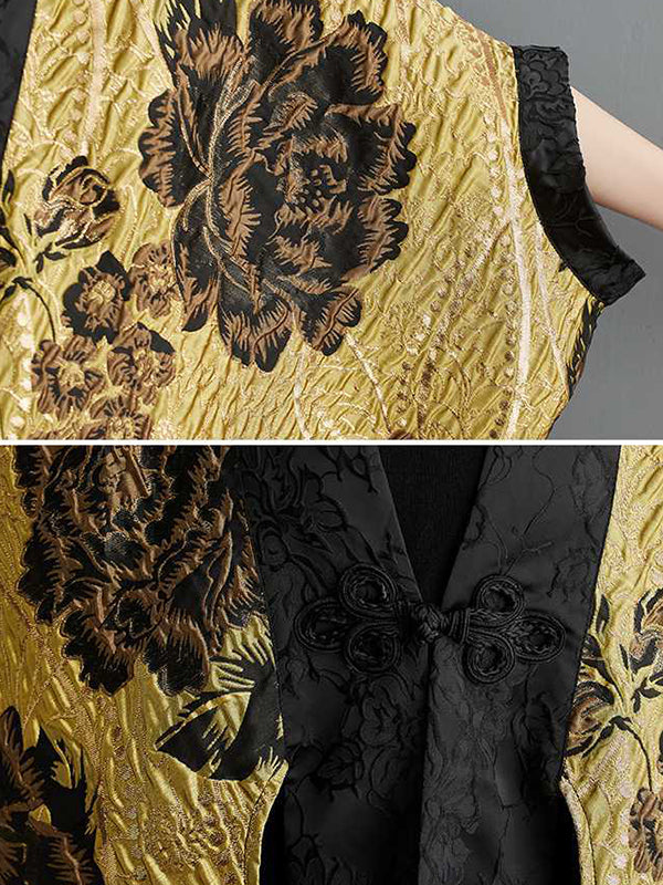 Manches chauve-souris, amples, ornés de fleurs, boutons de grenouille chinoise, plissés, col en V, vêtements d'extérieur