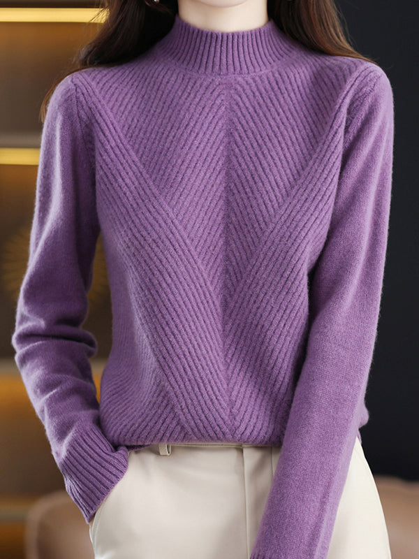 Pull urbain à manches longues et demi-col roulé de couleur unie