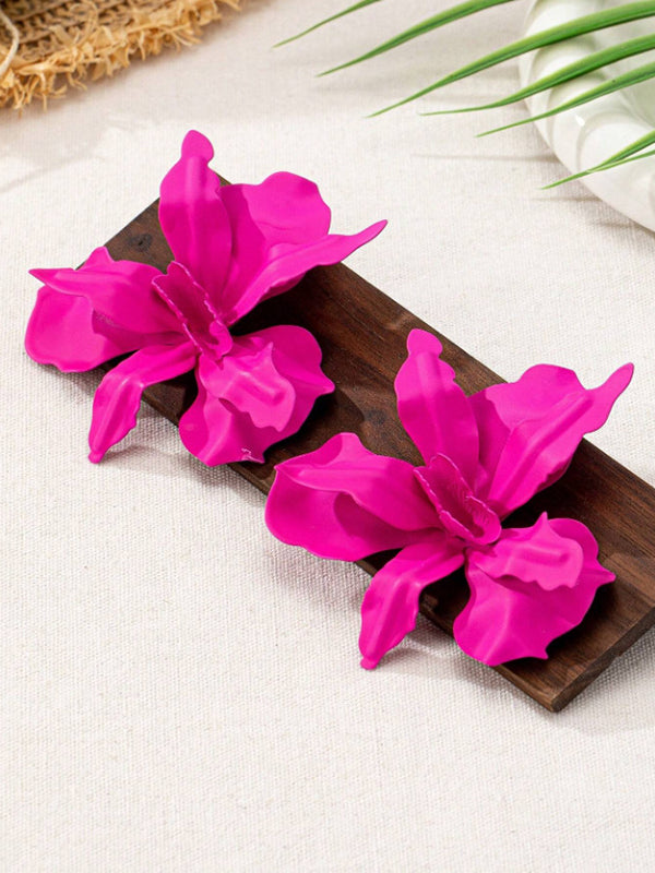 Boucles d'oreilles en forme de fleur, couleur unie