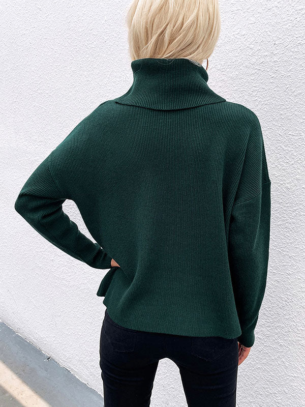 Tricot décontracté ample de couleur unie à col haut et manches longues