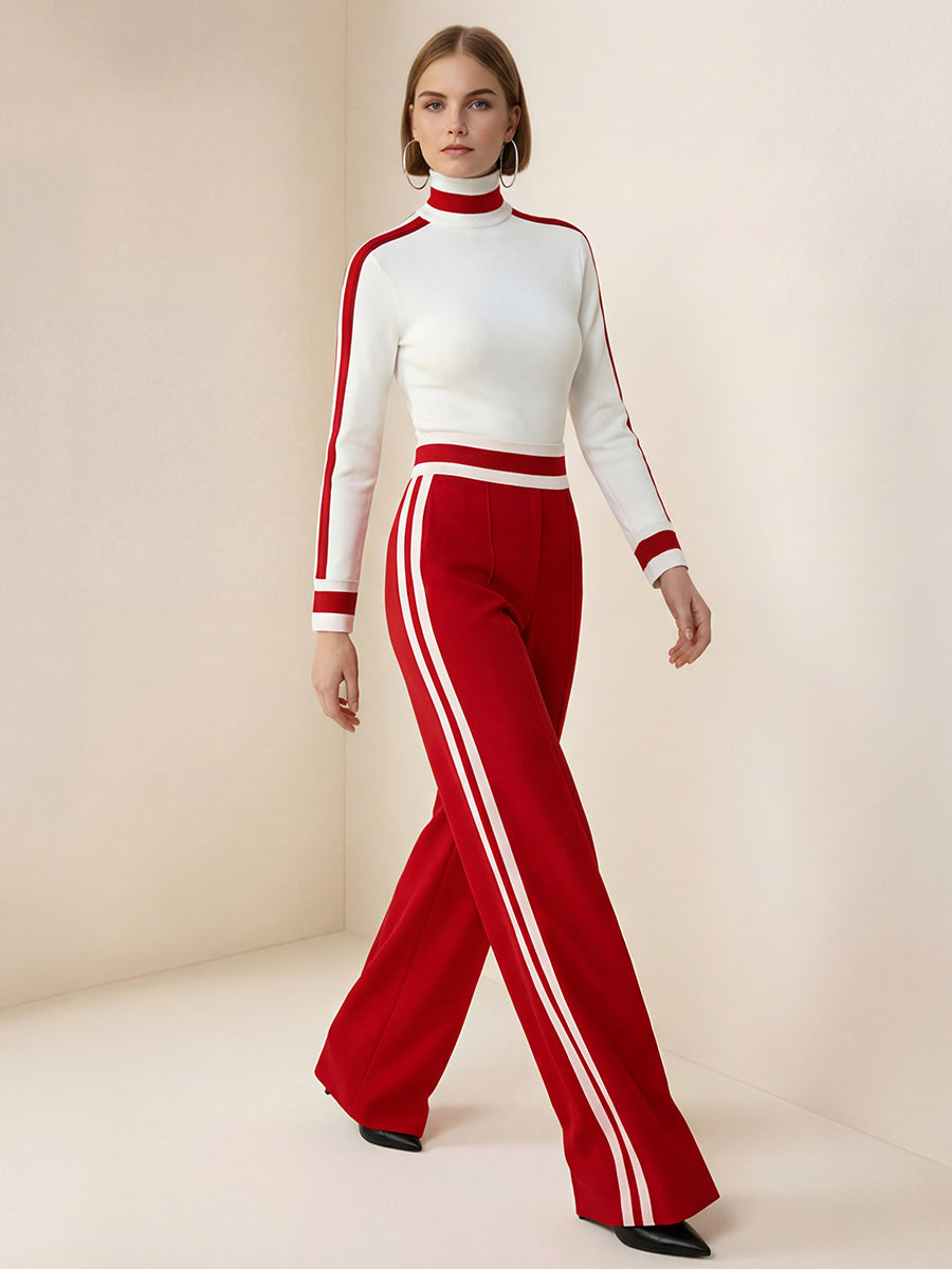 Pantalon ample rayé à jambes larges, à poches, à empiècements, couleur contrastée