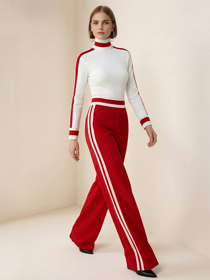 Pantalon ample rayé à jambes larges, à poches, à empiècements, couleur contrastée
