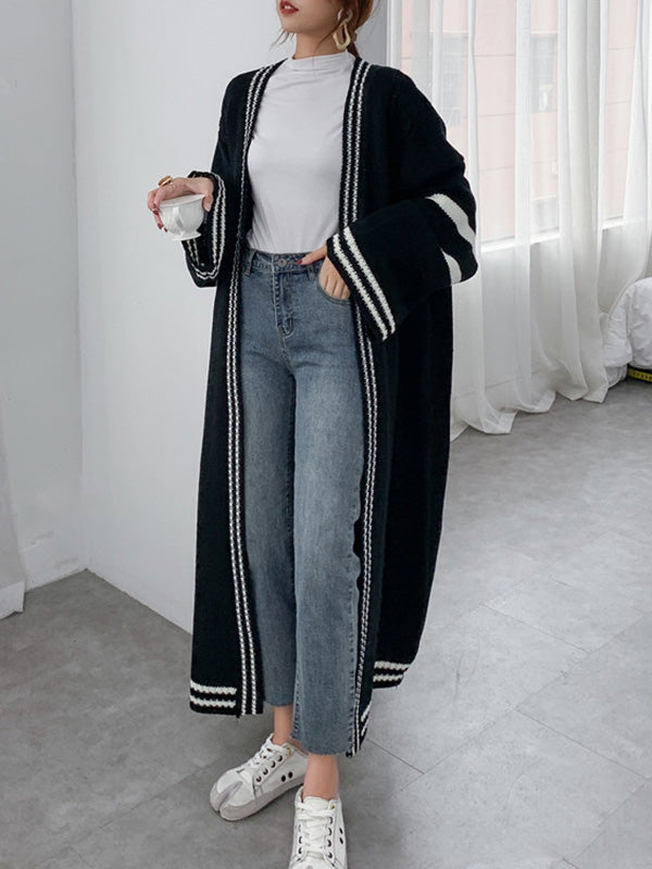 Manteau cardigan urbain ample à rayures de couleur contrastée