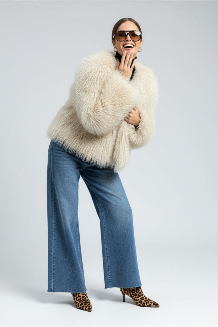 Olivia | Manteau en fausse fourrure pour femmes à manches longues avec col statement