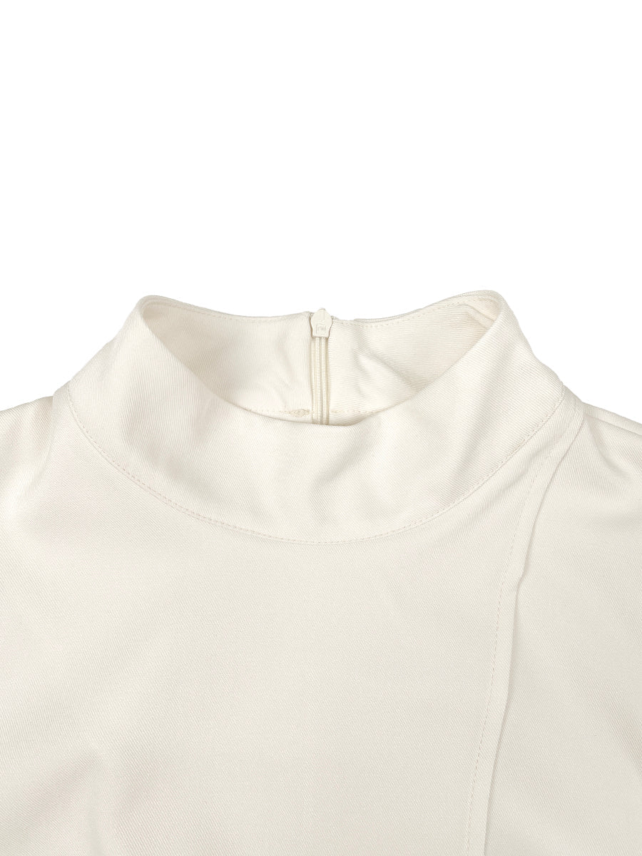 Ensemble deux pièces à col cheminée, à ourlet plongeant, taille haute, couleur unie – chemisier + pantalon