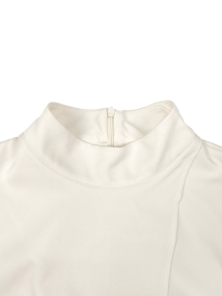 Ensemble deux pièces à col cheminée, à ourlet plongeant, taille haute, couleur unie – chemisier + pantalon